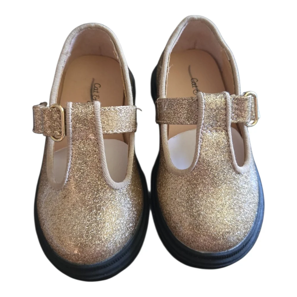 Cat & Jack Gold Glitter T-Strap Dress Shoes