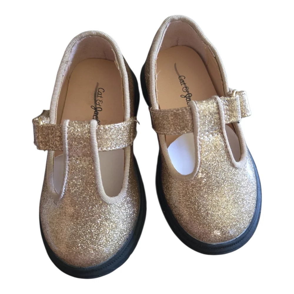 Cat & Jack Gold Glitter T-Strap Dress Shoes