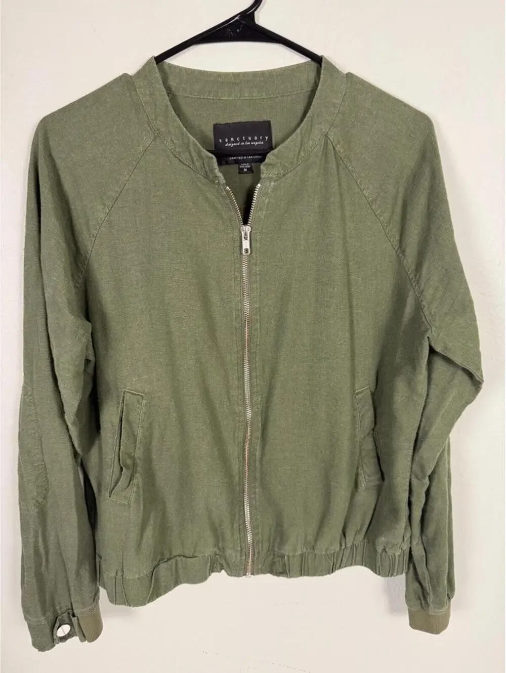 Sanctuary Women’s Olive Green Zip Front Lightweight Jacket,‎ Size M YKK
