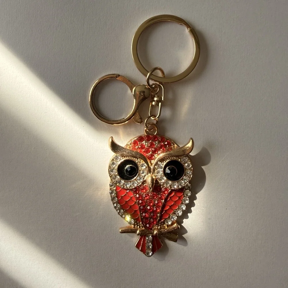 Mint Owl‎ Rhinestone Keychain Gold Bling Crystal Purse Charm Keyring Red