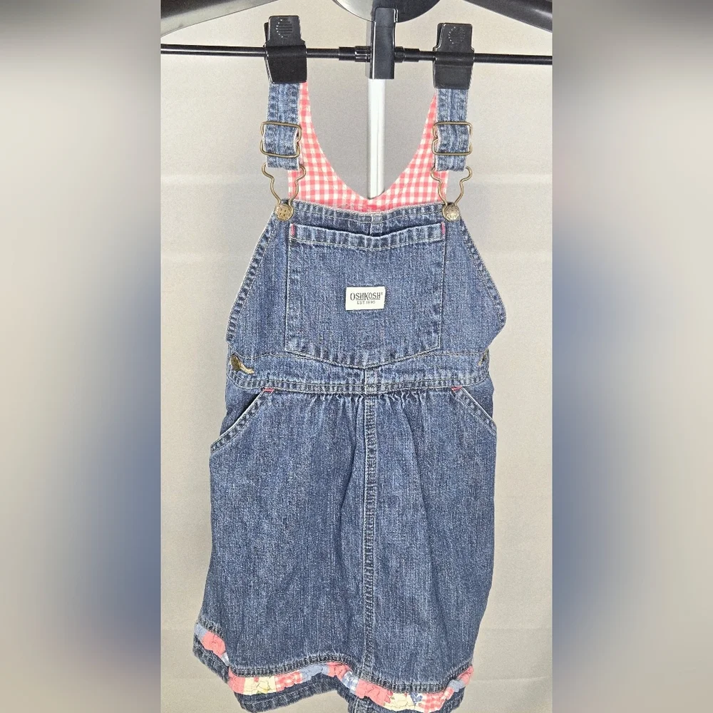 Vintage Oshkosh B'Gosh‎ Denim Ruffle Hem Overall Dress, Size 3