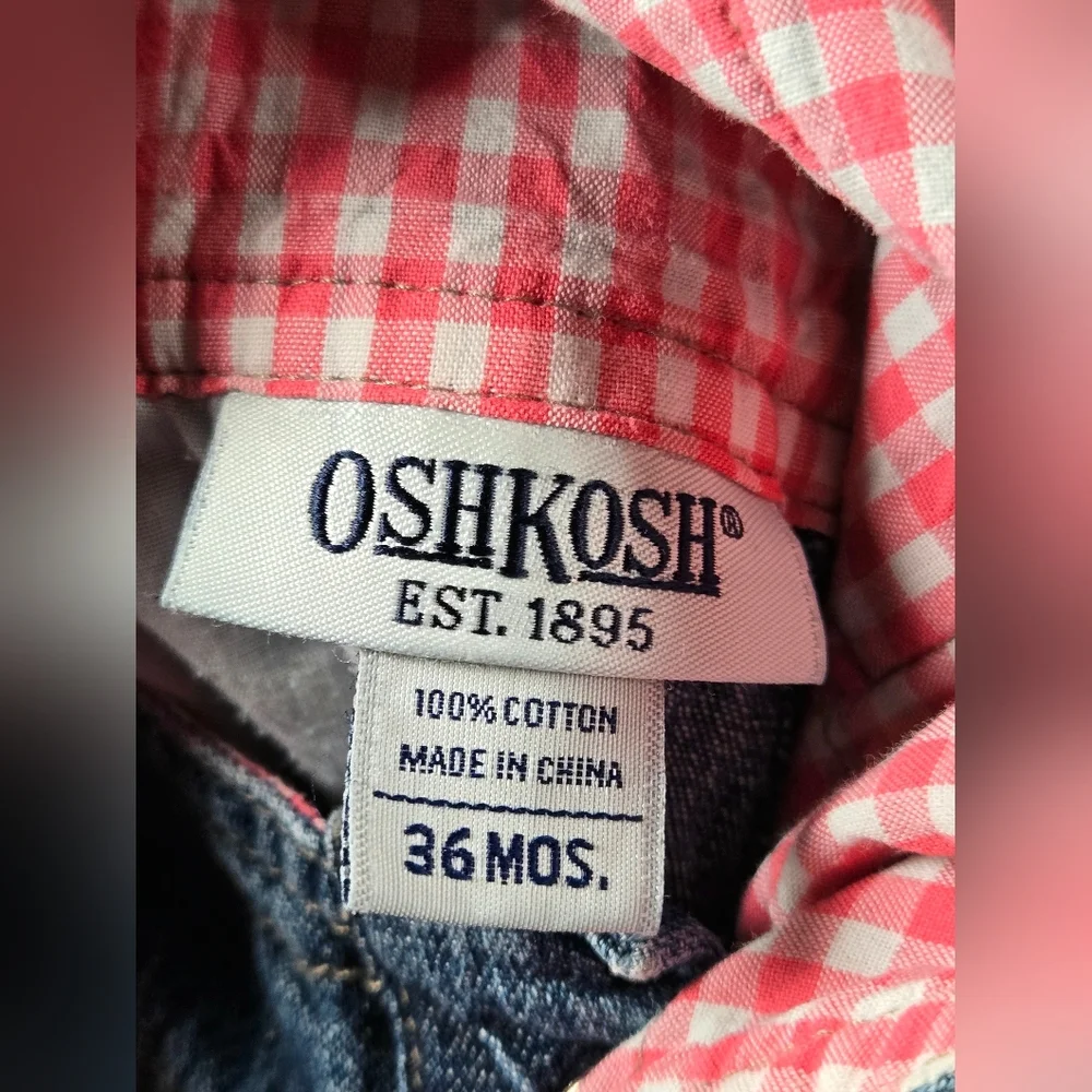 Vintage Oshkosh B'Gosh‎ Denim Ruffle Hem Overall Dress, Size 3