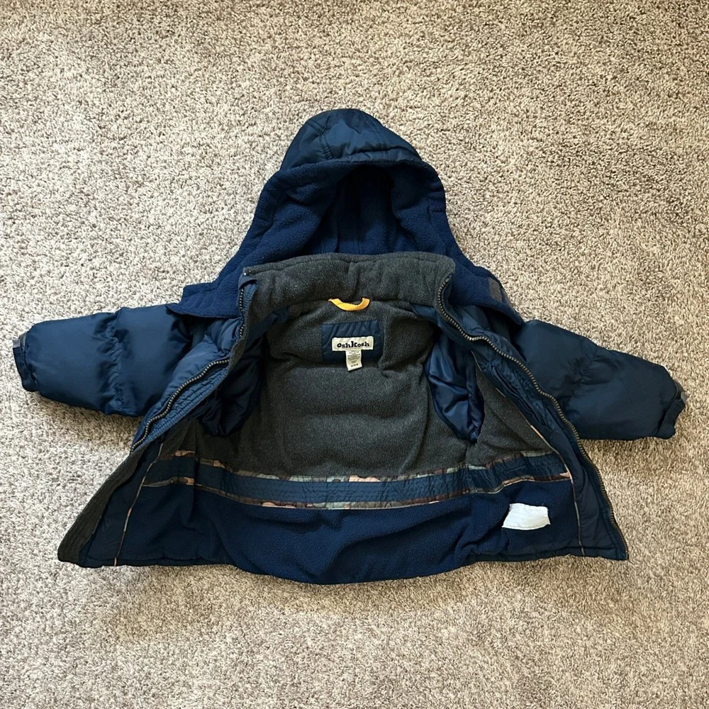 Oshkosh I Navy Blue Puffer Jacket w Fleece Lined‎ Hood & Detachable Arms I M 5/6