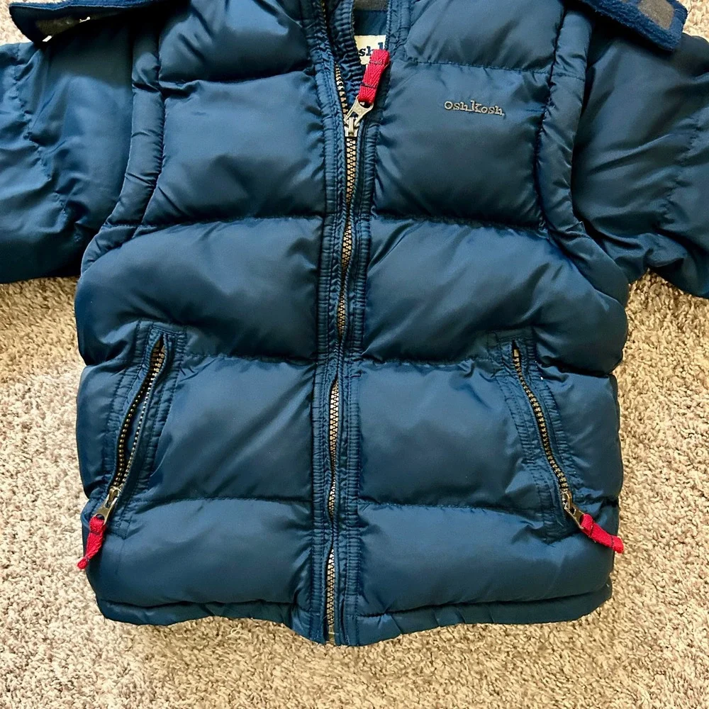 Oshkosh I Navy Blue Puffer Jacket w Fleece Lined‎ Hood & Detachable Arms I M 5/6