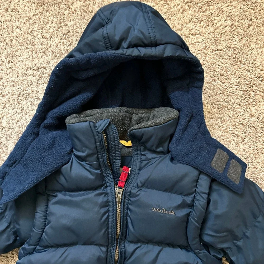 Oshkosh I Navy Blue Puffer Jacket w Fleece Lined‎ Hood & Detachable Arms I M 5/6