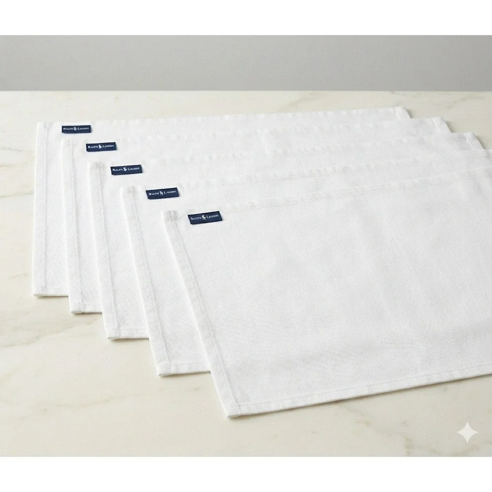 Ralph‎ Lauren Beige Denim Cotton Placemats Set of 4  Label Logo Rectangular