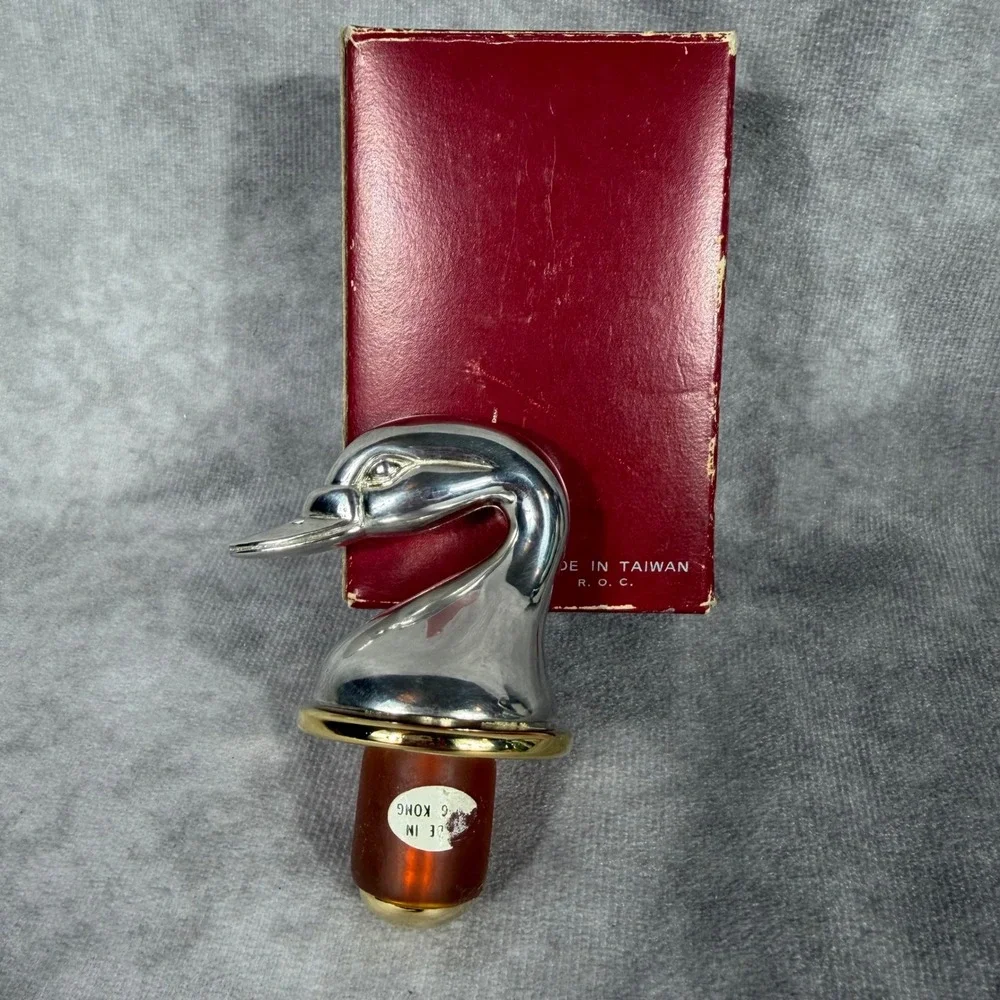 Vtg Silver Duck Head Wine Bottle Stopper Mallard Silverplate Barware‎ Hong Kong