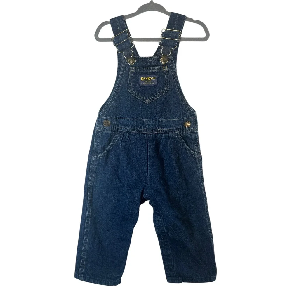 OshKosh B'gosh 24M Denim Overalls USA Made Vintage Kids Blue Jean Bibs Classic‎