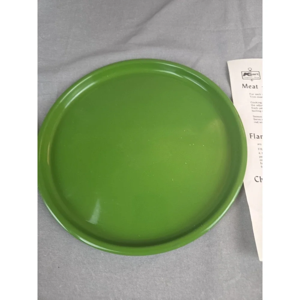 Vintage 70s Fondue Pot Avocado Green white Japan cooking pot retro mushroom