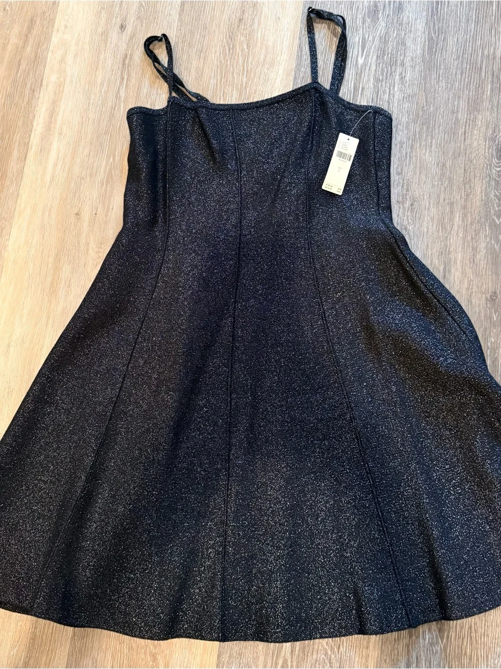 Anthropologie Black Shimmer Fit &Flare Mini Dress NWT SIZE large party cocktail