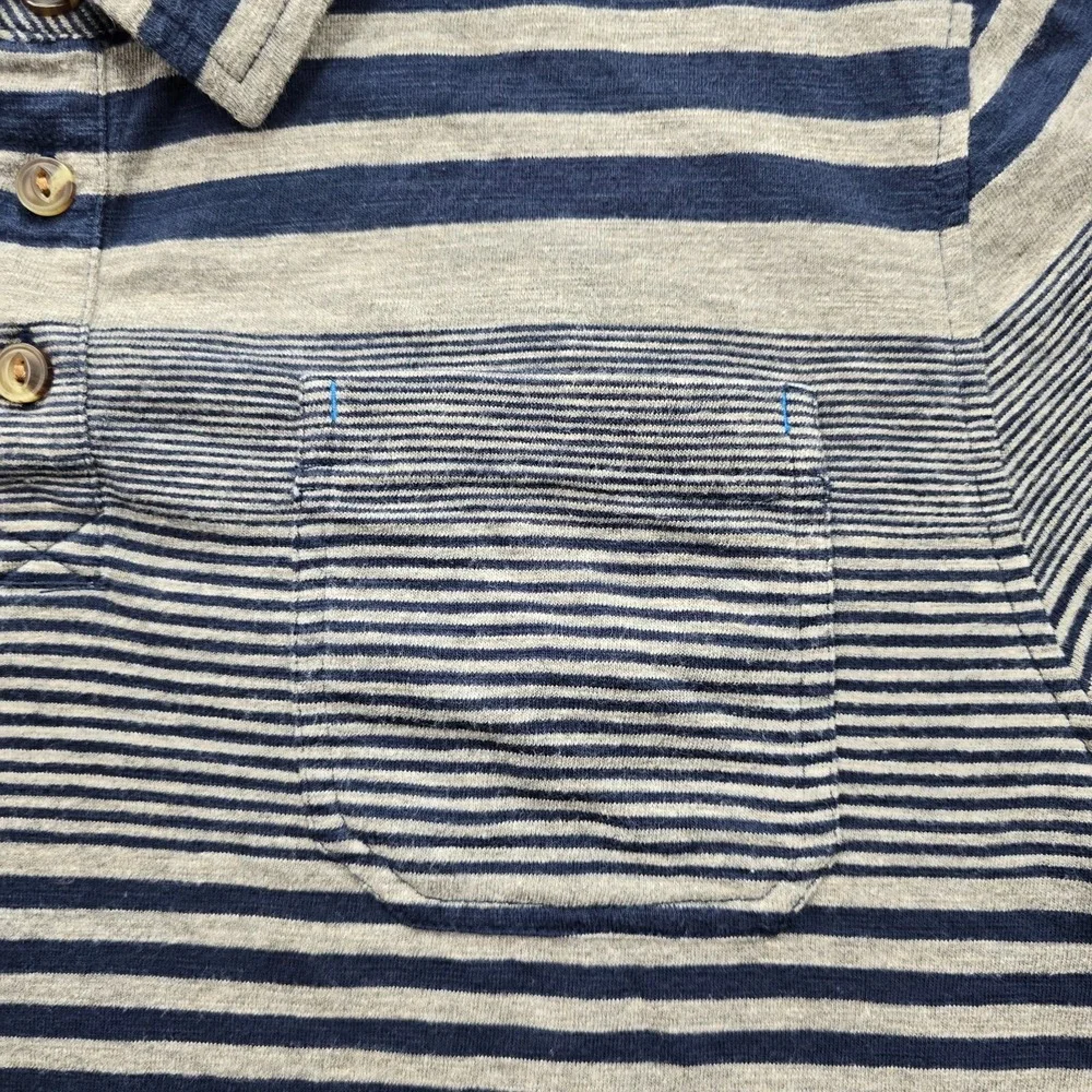 The North Face Polo Shirt Mens‎ Large Navy Blue Grey Striped Pocket Tee Outdoors