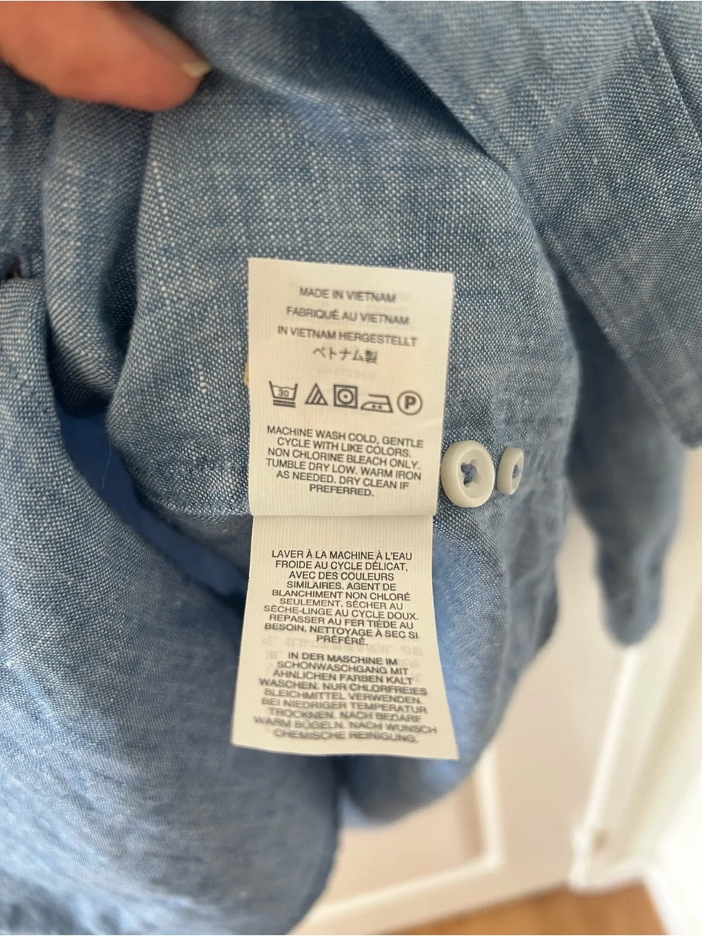J.Crew Men's Linen Band Collar Button Down Shirt - Blue Size Small