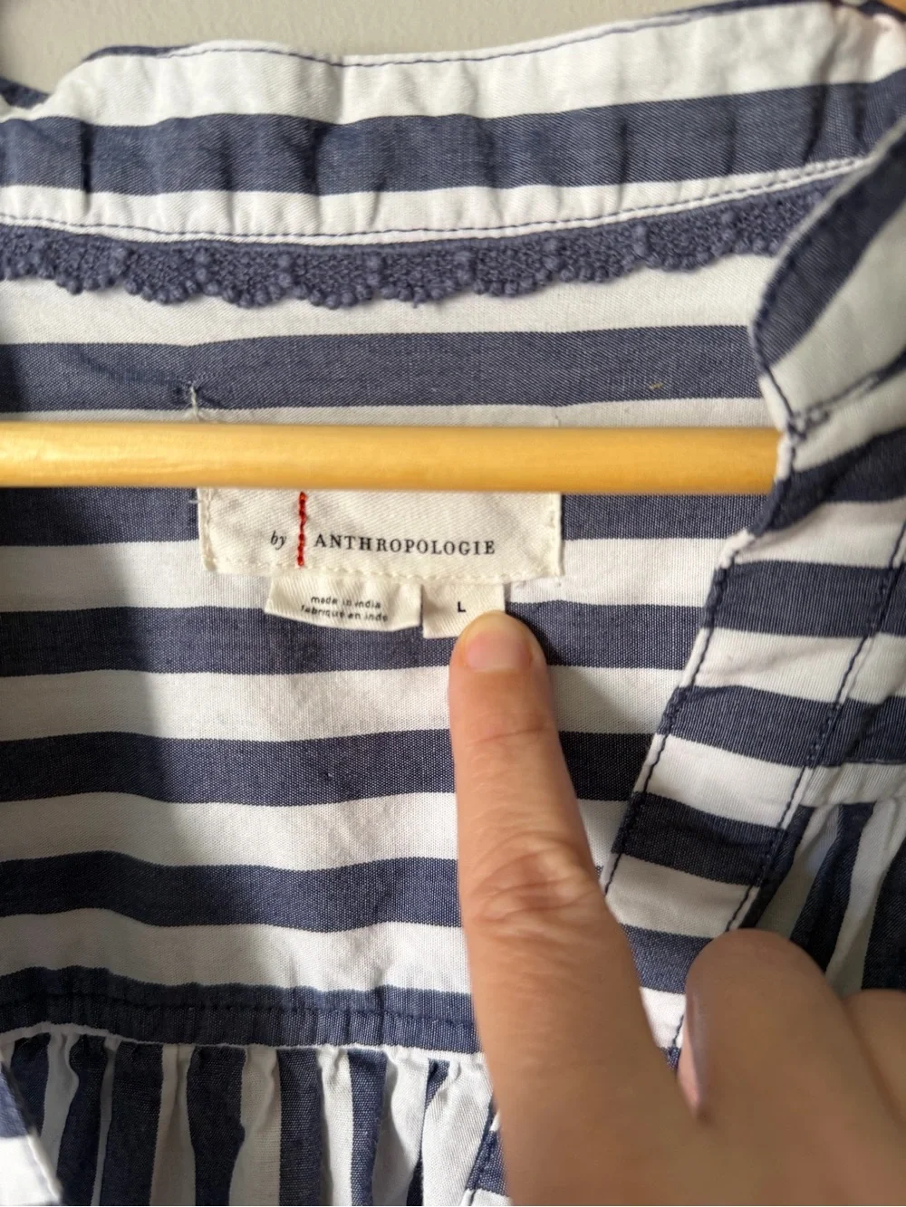 Anthropologie Navy & White Striped V-Neck Peasant Top