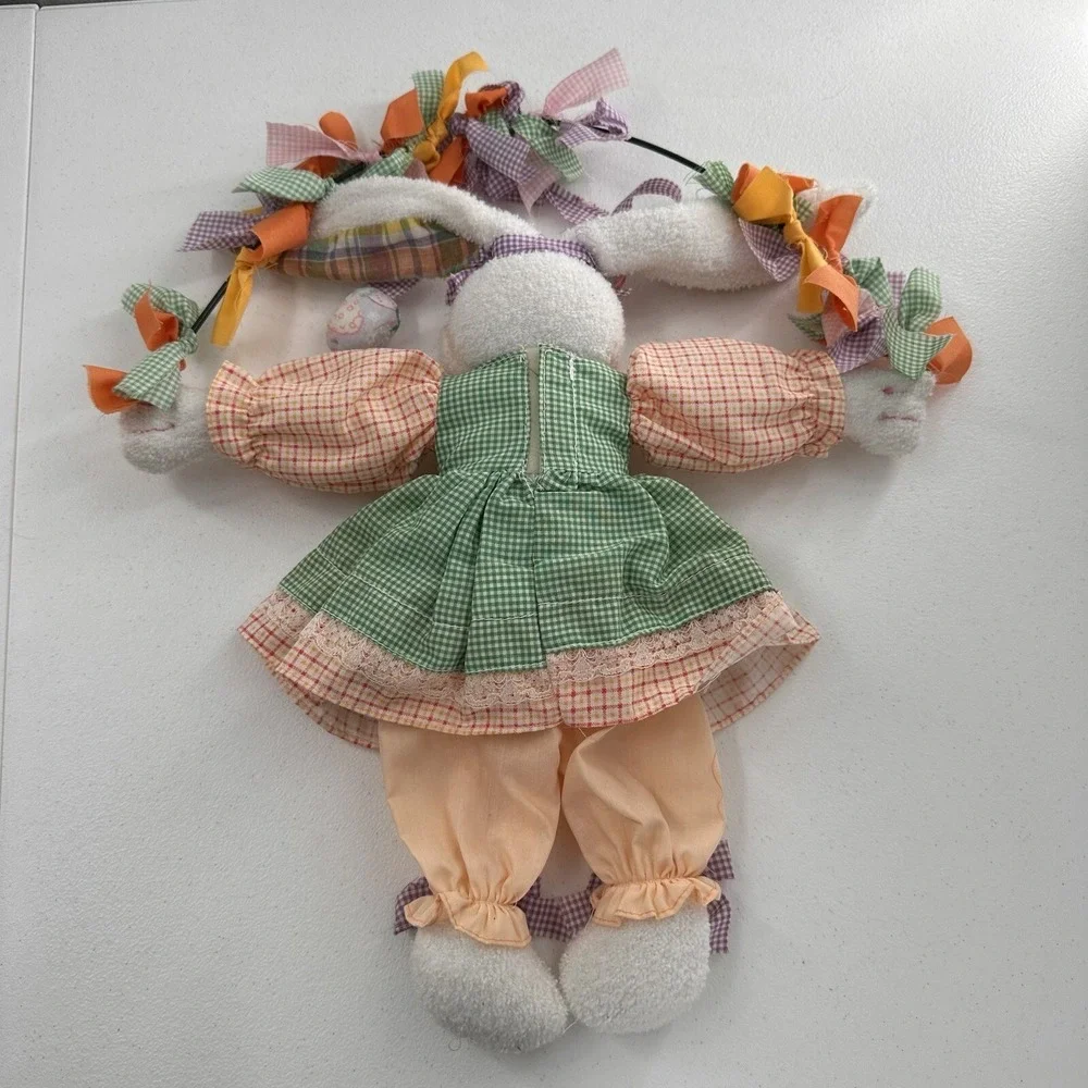 Vintage Plush‎ Easter Bunny Rabbit Spring Door Wreath Wall Hanging Decor 18