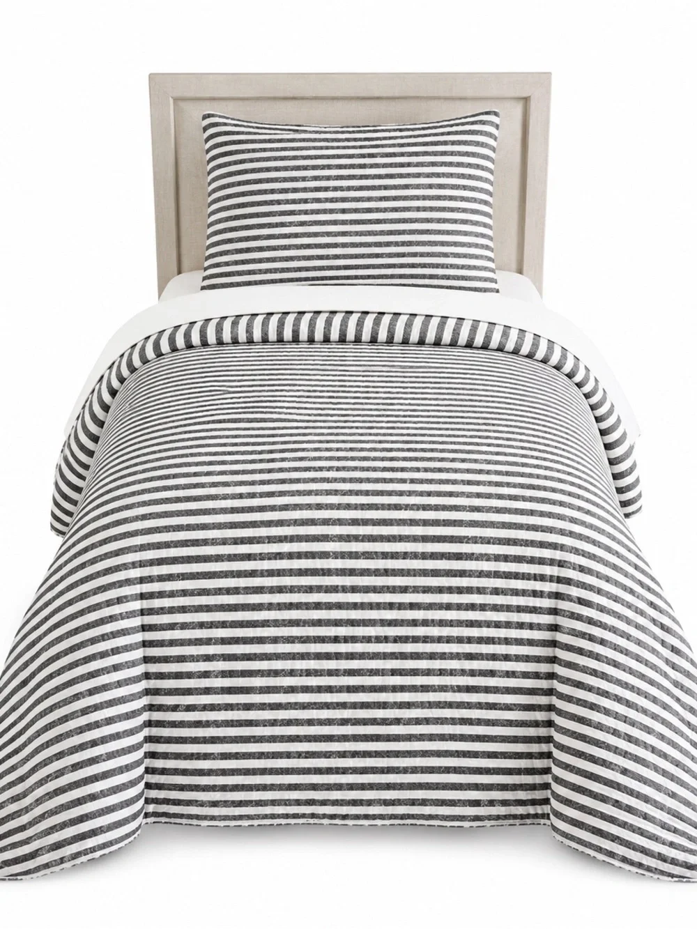 New Twin XL Gray White Striped Duvet Cover Set