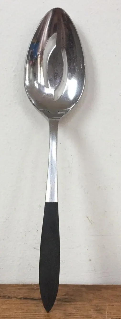 Vtg Mid Century Ecko Eterna Epic Canoe Muffin Black Flatware Serving Spoon 8.25
