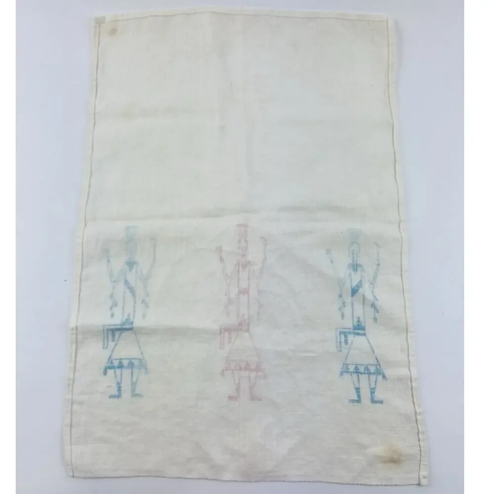 Southwest Native American Tea Towel Kachina Hand Culture Chief Leaves Fire Blue