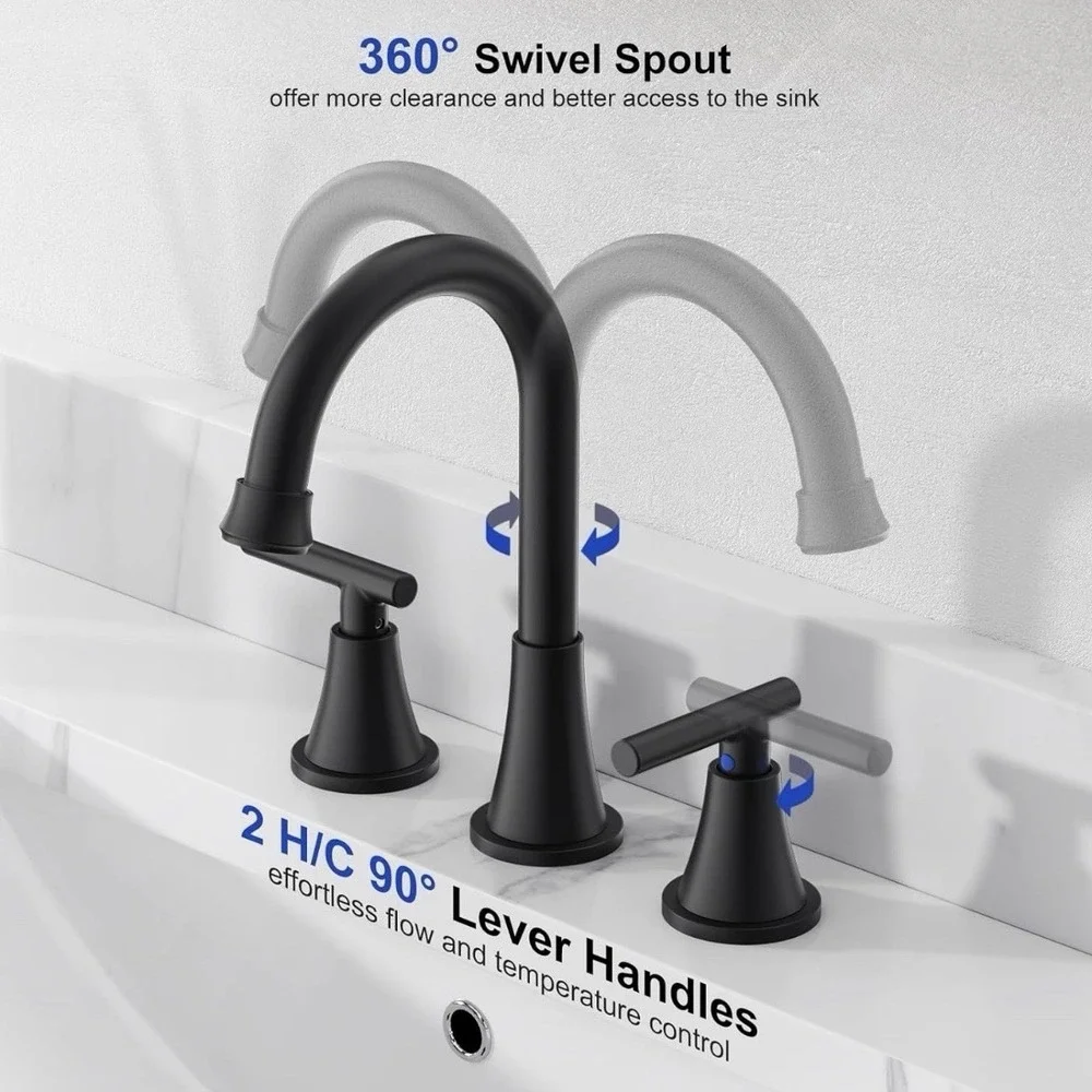 (2 Pack) Bathroom Faucets for 2 or 3 Hole Sink with Pop-Up Drain - Matte Black