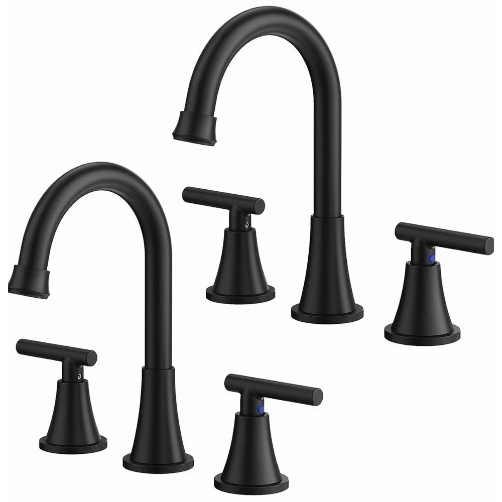 (2 Pack) Bathroom Faucets for 2 or 3 Hole Sink with Pop-Up Drain - Matte Black