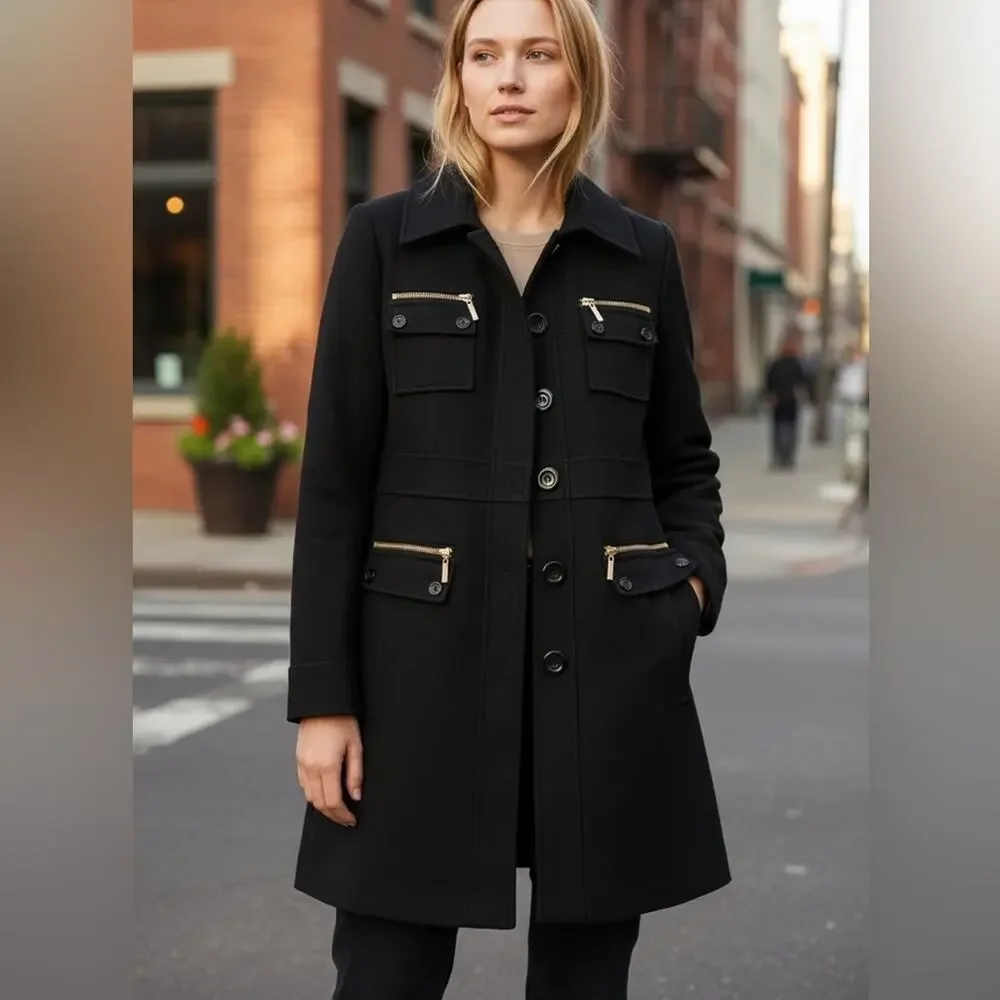 INC International Concepts button down zipper women’s black blazer jacket Large