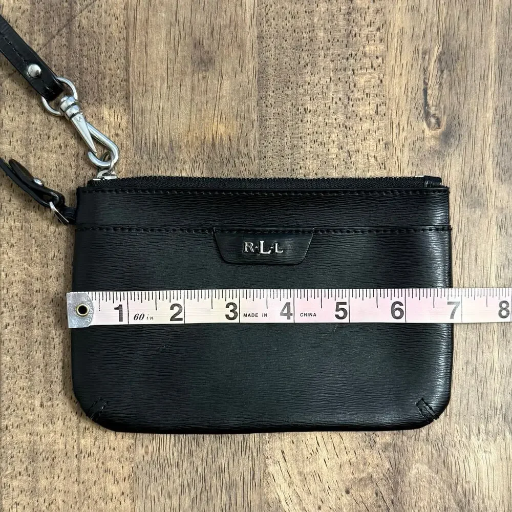 Lauren Ralph Lauren Wristlet Purse Genuine Leather Textured Zip Closure Black