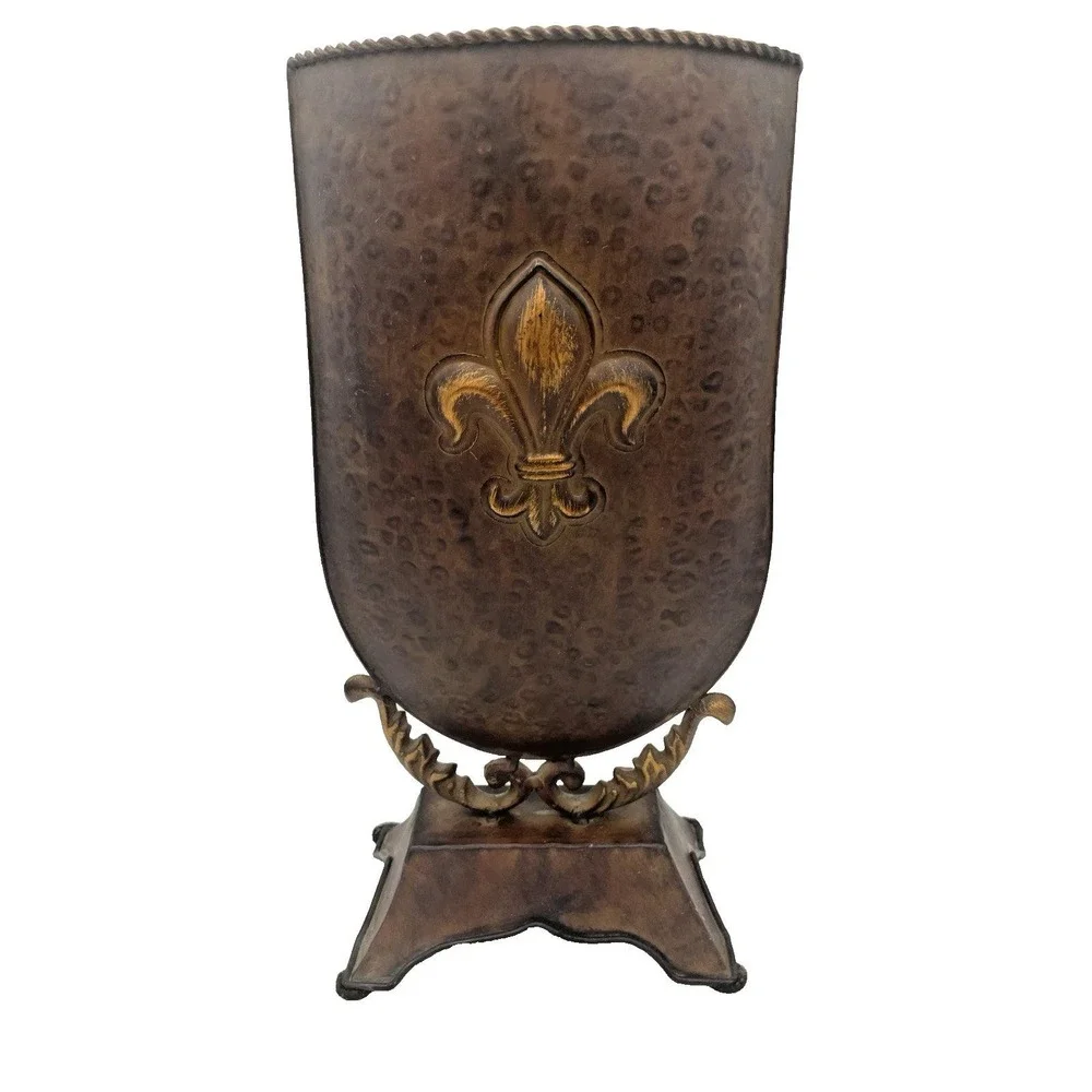 Fleur de lis Brown Metal Urn  French Country 15