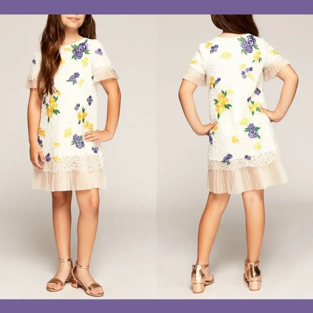 NEW $248 Tadashi Shoji Kids Bella Blossom Lace Dress Ivory [Girls‎ SZ 4 ] #G353