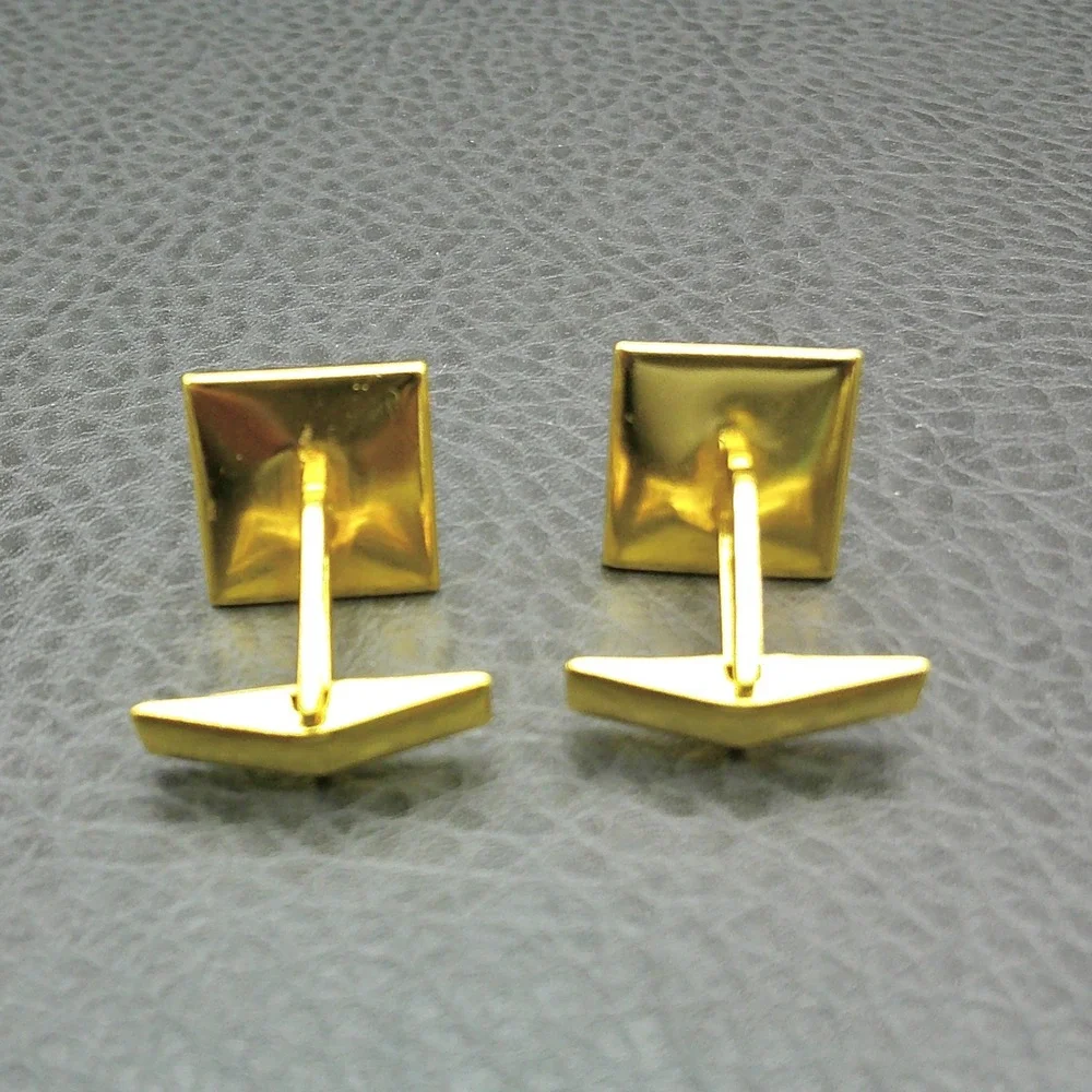 Vintage Gold Tone Damascene Cufflinks Square Geometric Etched Mid Century Style