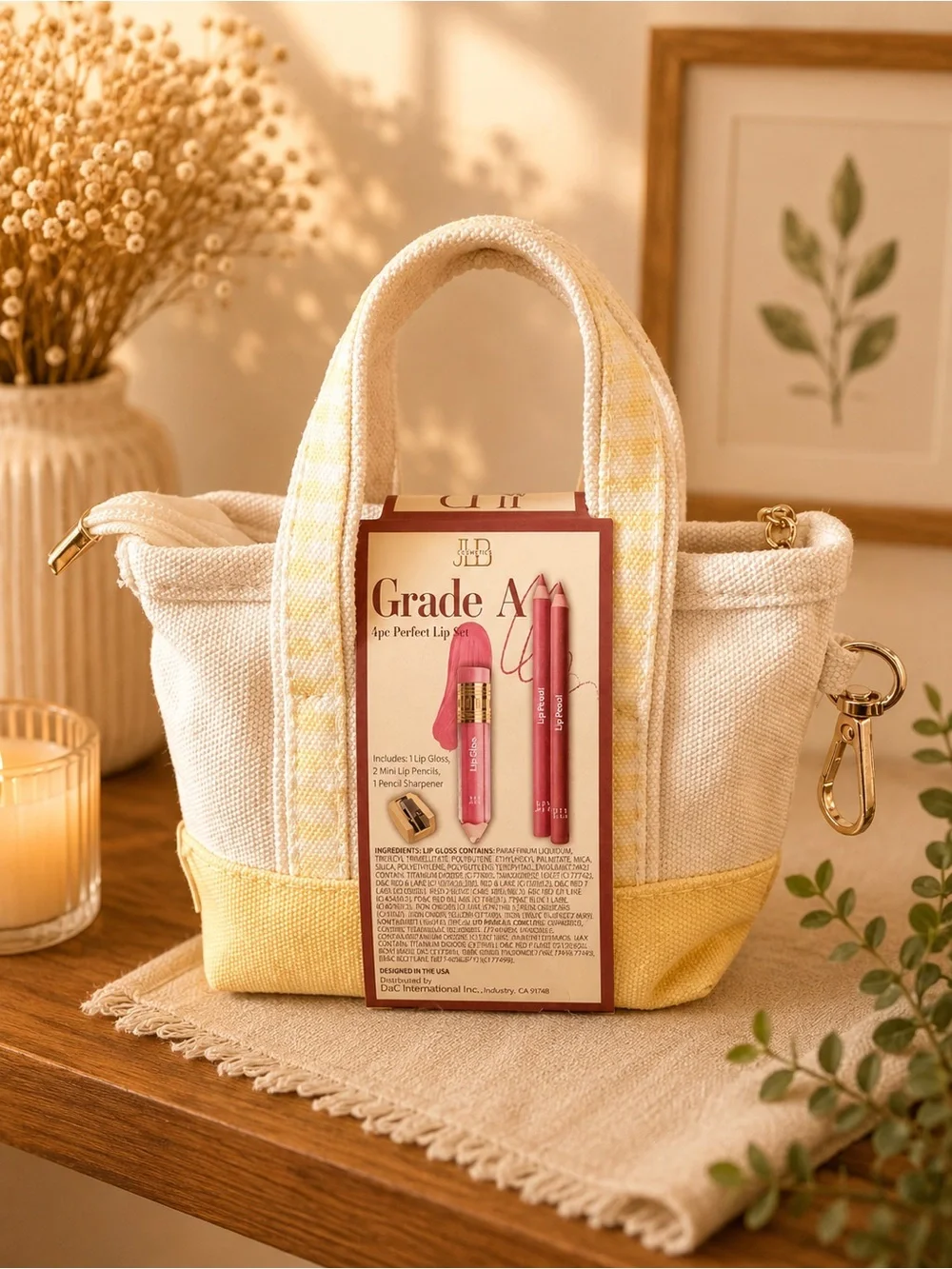 Grade A 4 Pc Lip Care Gift Set with Mini Canvas Tote Bag NWT