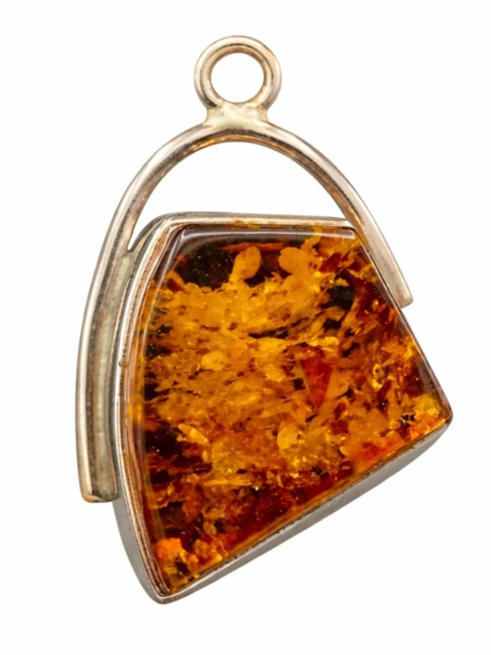 Large Honey Amber Pendant in Sterling Silver Modern Art Design