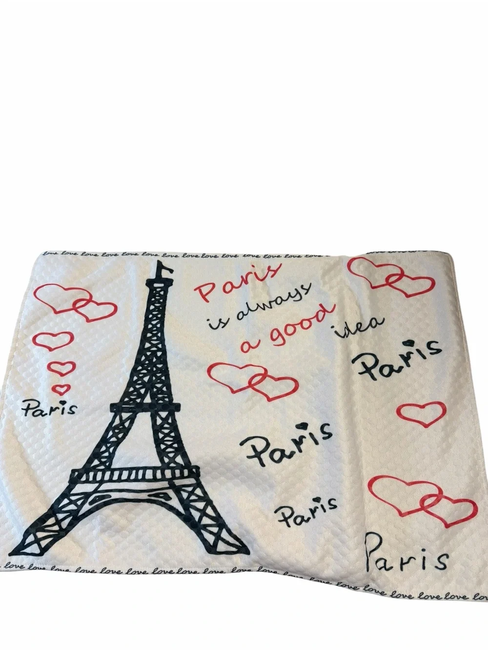 Eiffel Tower Paris Print Throw Pillow Cover - White, Black & Red