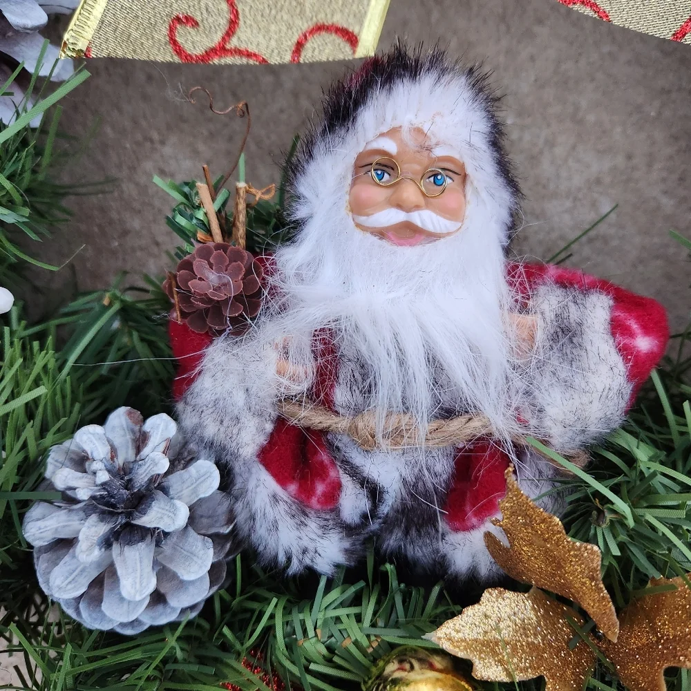 Handmade Snowflakes & Pinecones Santa Christmas Wreath