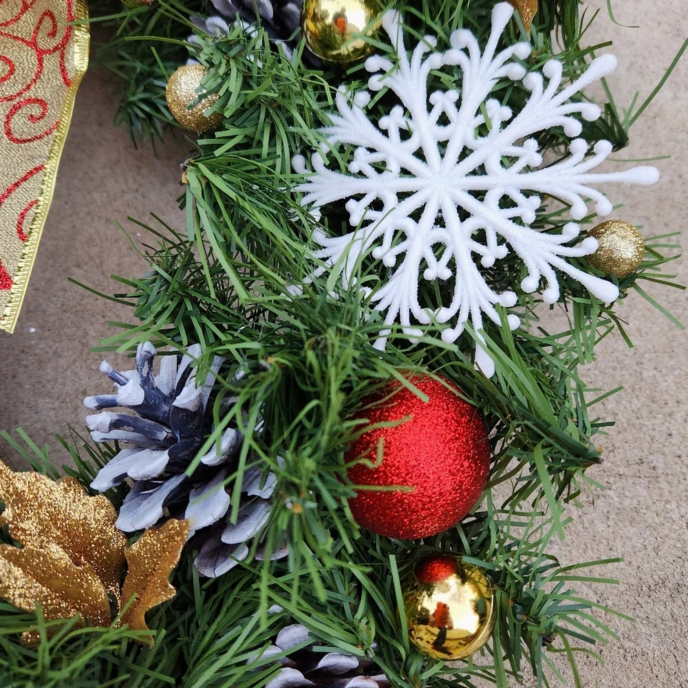 Handmade Snowflakes & Pinecones Santa Christmas Wreath