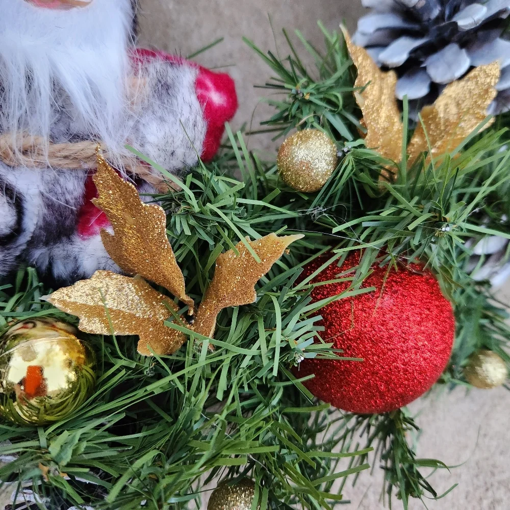 Handmade Snowflakes & Pinecones Santa Christmas Wreath