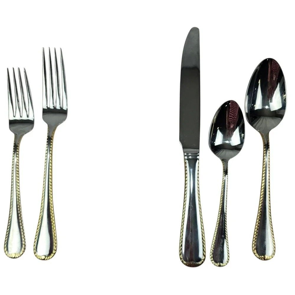 Mikasa Cameo 18/10‎ Stainless Steel Gold Accent Flatware 2 Place Settings