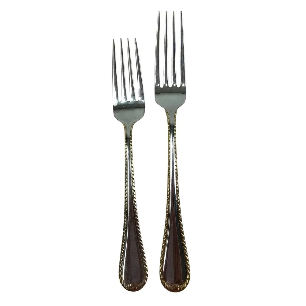 Mikasa Cameo 18/10‎ Stainless Steel Gold Accent Flatware 2 Place Settings