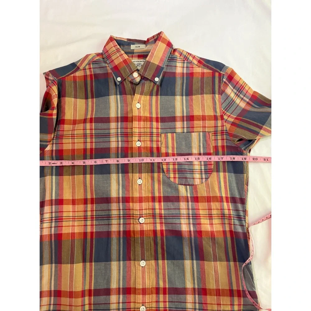 🆕 J. Crew Orange Plaid 100% Cotton Shirting Slim Fit Button Up Shirt S