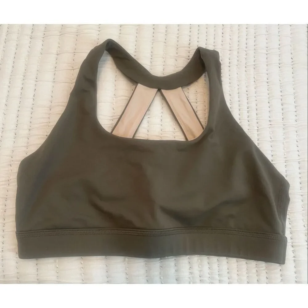 TYD Olive Green Sports Bra Strappy Back Medium Support Activewear NWOT Size L