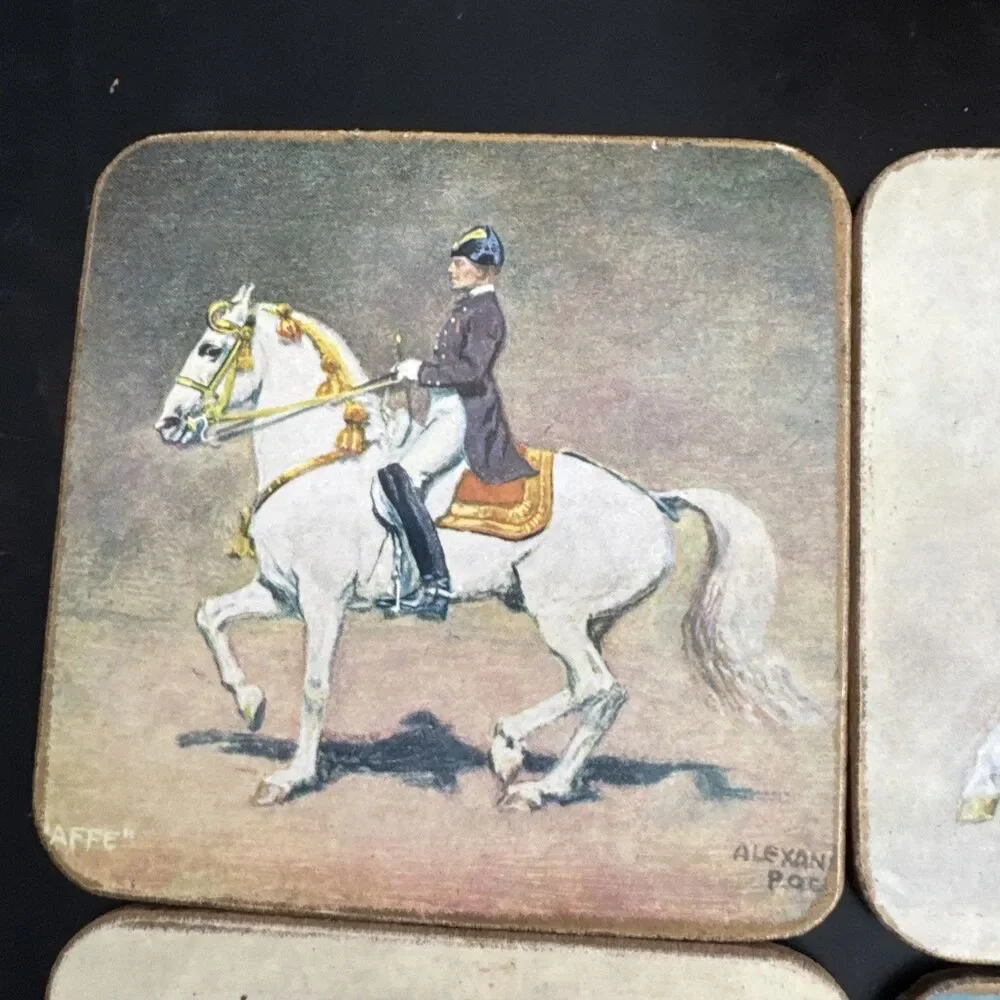 Vintage Alexander Pock Modern Riding School Sheraton Set of Five Coasters Horses
