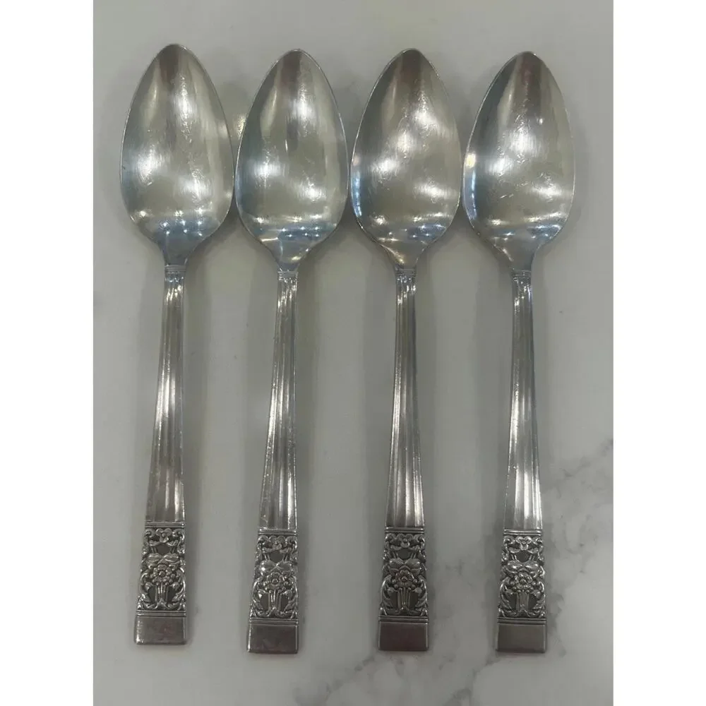 Vtg‎ Set Of 4 Oneida Community CORONATION 6” Spoons Silverplate 1936 Silverware