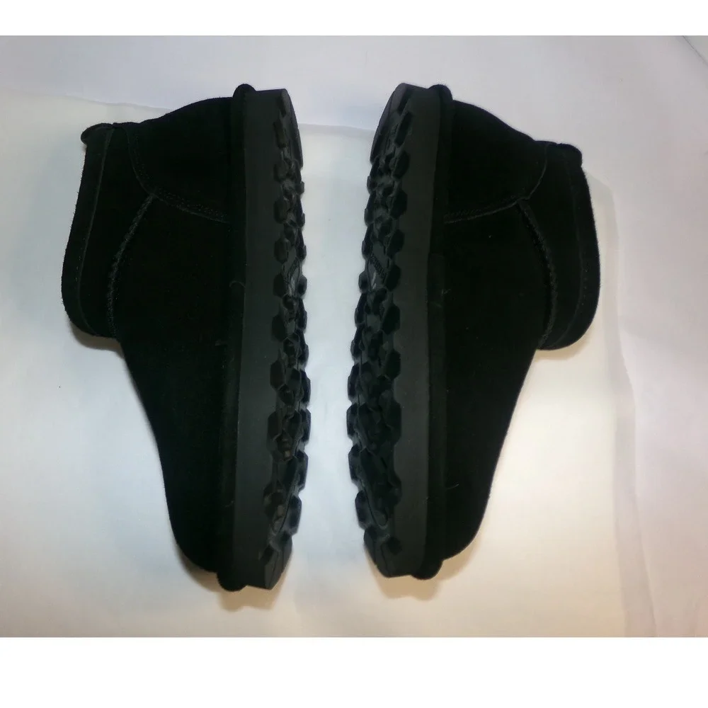 Bearpaw Retro Shorty Black‎ Suede Ankle Boots Womens 7 Sheepskin Lining