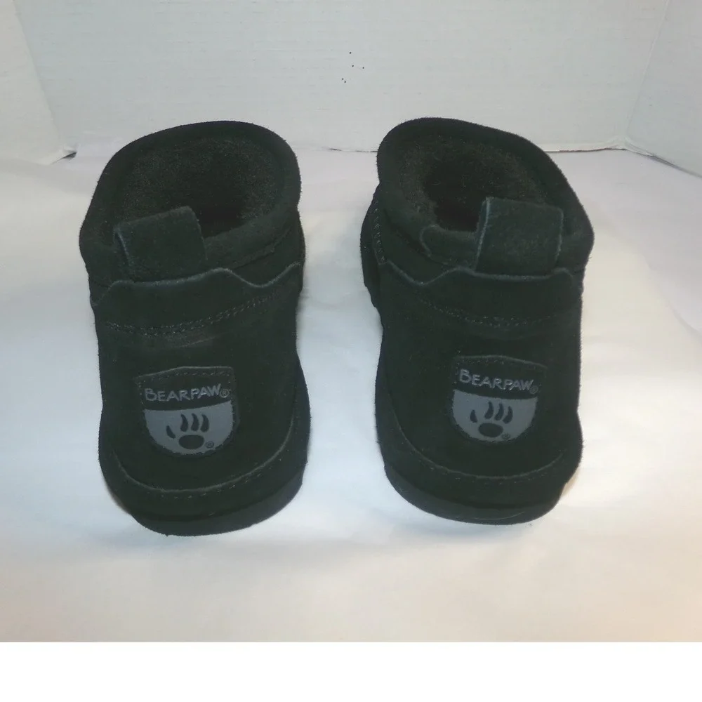 Bearpaw Retro Shorty Black‎ Suede Ankle Boots Womens 7 Sheepskin Lining