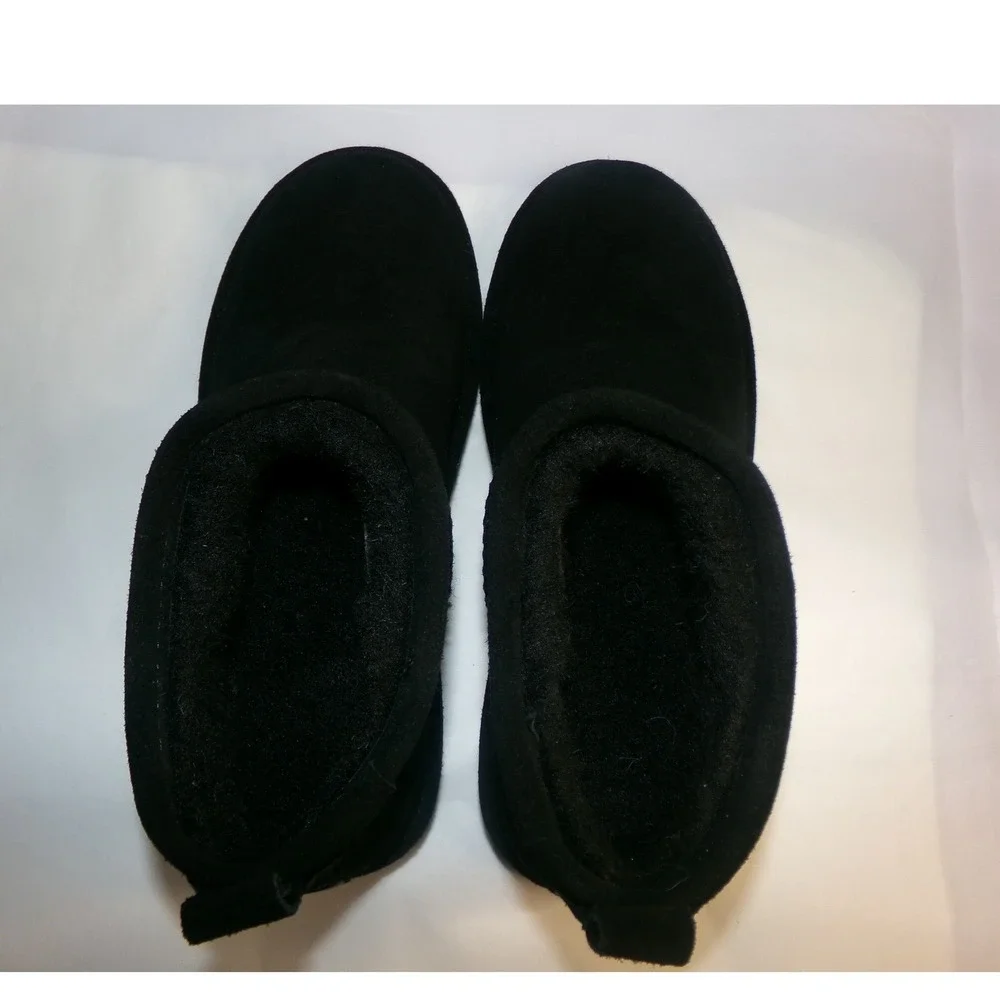 Bearpaw Retro Shorty Black‎ Suede Ankle Boots Womens 7 Sheepskin Lining