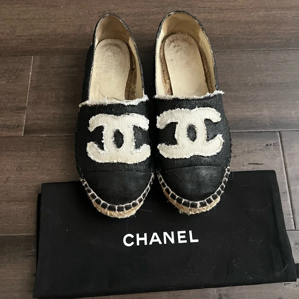 COPY - Chanel  CC Espadrilles Flats Black  Size 38 Dust Bag