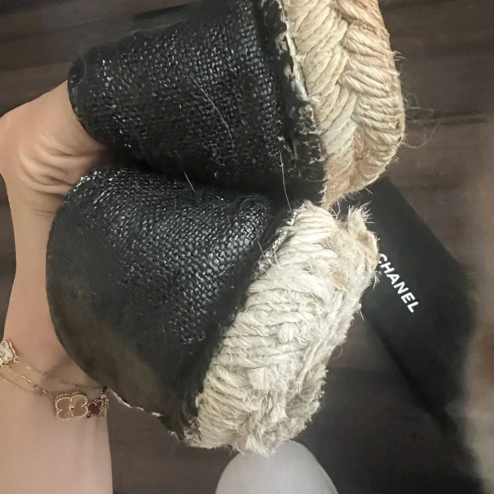 COPY - Chanel  CC Espadrilles Flats Black  Size 38 Dust Bag