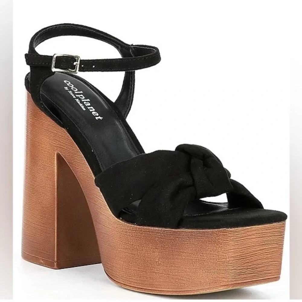 Cool Planet by Steve Madden Jilly Black retro platform ankle strap sandals‎