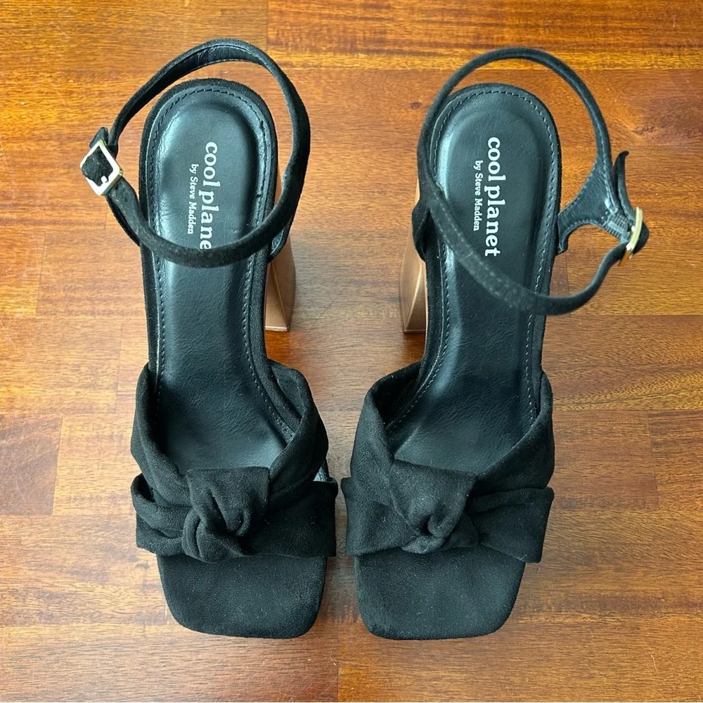 Cool Planet by Steve Madden Jilly Black retro platform ankle strap sandals‎