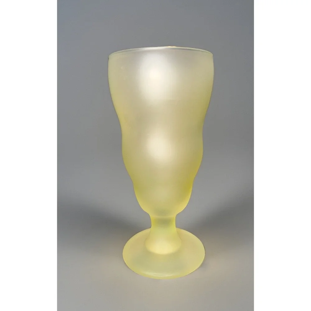 Vintage 70s Unique Frosted Yellow‎ Hand Blown Milkshake Ice Cream Glass