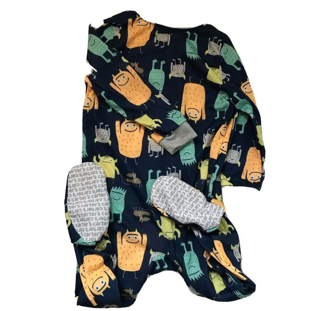 Carter’s monster sleeper one-piece footie pajamas PJs zip navy‎ baby size 2T