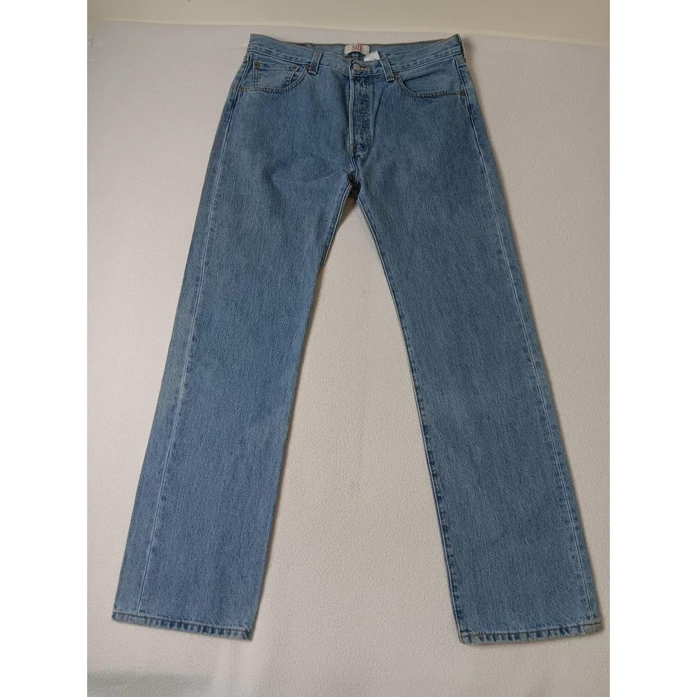 Levi's 501 Jeans Mens W34 L34 Blue Light Wash Straight Denim Regular Fit Cotton